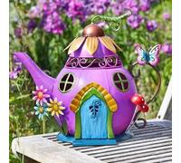 Garden Mile® Novelty Garden Ornaments Waterproof Fairy House Outdoor Decoration Fun Metal Hand Painted Decor Weatherproof (Teapot Studio)