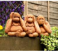 Marco Paul Three Wise Monkeys Speak See Hear No Evil - Garden Statue Set in Orange Marco Paul Orange