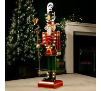 Marco Paul Traditional Metal Christmas Giant Nutcracker Statue with 23 Warm White LEDs Ornaments Battery Operated Hand Painted Decorations Festive Xmas Home Decor (Green & Red)
