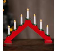 Marco Paul Traditional Wooden Christmas Candle Bridge - Pre-lit Battery Powered 7 LED Bulb Red Candle Arch with Warm White Lights - Indoor Christmas Decorations, Window Lights & Mantelpiece Display