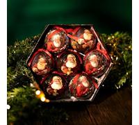 Marco Paul Vintage Santa Christmas Tree Baubles - Set of 7 Large Red Baubles with Santa Claus Workshop - Red and White Christmas Tree Decorations For Xmas Ornaments, Home Decoration & Vintage Decor