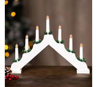 Marco Paul White Battery Operated Wooden Christmas Candle Arch - 7 LEDs Xmas Candle Bridge with Warm White Lights & Timer - Traditional Indoor Christmas Decorations & Window Candle Lights