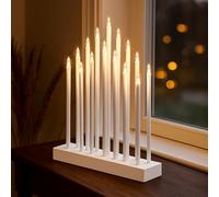 Marco Paul White Christmas Candle Bridge - 17 Warm White LED Lights Battery Operated Electric Candles with Timer - Flameless Candles for Window Christmas Lights, Home Decoration, Xmas Centrepiece