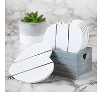 Marco Paul White Heart Set of 6 Wooden Coasters Housewarming Gifts House Decor Coffee Mug Placemats Non Slip Mat Coffee Table Decor Wooden Anti Slip Heart Shaped Decorative Home Accessories