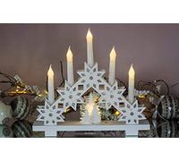 Marco Paul White LED Christmas Candle Bridge - 5 Faux Candles Battery Operated Light up Snowflake Xmas Decoration Wooden Christmas Candle Arch for Table Decor - Indoor Christmas Window Candles
