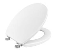 Marco Paul White Soft Close Toilet Seat for Oval Toilets Universal Replacement with Chrome Hinges