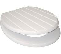 Marco Paul White Wooden 18" D Shape Toilet Seat Slat Effect Universal Toilet Seat Sturdy Bathroom Accessory MDF Long Lasting Replacement for Round Bowls Quick Release Hinges Heavy Duty Oval Shape