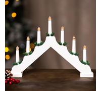 Marco Paul White Wooden Christmas Candle Bridge - 7 Warm White Faux Christmas Window Lights Battery Powered - Traditional Indoor Wood Xmas Candle Arch for Windowsill or Mantelpiece