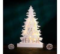 Marco Paul White Wooden Reindeer Scene Ornament - 33 cm LED Light-Up Christmas Decoration - Battery-Operated Candle Bridge - Festive Reindeer Centrepiece for Table & Mantel