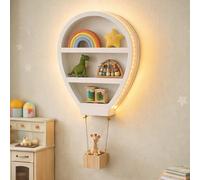Marco Paul White Wooden Shelves, Children's Hot Air Balloon Shelf, Wall Mounted, Led Lights
