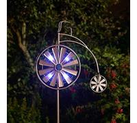 Garden Mile® Solar Powered Wind Spinners With LED Lights - Metal Garden Sculptures & Decorative Ornaments (Penny Farthing)
