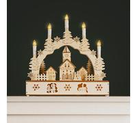 Marco Paul Interiors Wooden Candle Bridge Christmas Arch Scene w/ 5 LED Candles - Battery Operated Seasonal Decor for Home or Winter House