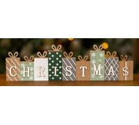 Marco Paul Wooden Christmas Decorations Ornaments Xmas 3D Sign Fireplace & Table Centrepiece Standing Welcome Sign Plaque Sage Xmas Decoration For Indoor 45cm