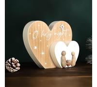 Marco Paul Wooden Christmas Religious Nativity Scene Pebbles Family Jesus Manger Religious Christmas Xmas Home Ornament Decoration Christian Nordic Table Centrepiece Sign Plaque White 22cm