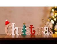 Marco Paul Wooden Christmas Sign - 40 cm Freestanding Festive Decorative Plaque - Green & White Wooden Ornament - Xmas Decoration for Table, Mantel, or Home Décor Display