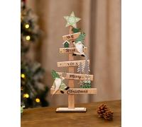 Marco Paul Wooden Christmas Tree Gonk Ornament - 45cm Freestanding ‘We Wish You a Merry Christmas’ Sage Green Sign - Festive Wooden Table Centrepiece, Mantel or Fireplace Decoration for Xmas Décor