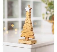 Marco Paul Wooden Christmas Tree Ornament - 21cm Freestanding Mango Wood Xmas Decoration with Star - Natural Scandinavian Table Centrepiece, Mantel or Window Display Holiday Home Décor
