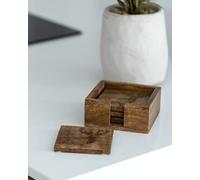 Marco Paul Wooden Engraved Stag Coasters Set of 4 with Holder - Square Coasters for Kitchen, Barware and Home Decor