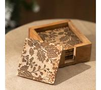 Marco Paul Wooden Coasters Set of 4 with Holder - Rustic Wood Berry Design - Durable Home Accessories for Drinks, Christmas Decorations, Kitchen Decor, Living Room Perfect New Home Gifts, Gift for Her