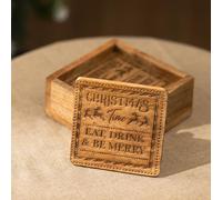 Marco Paul Wooden Coasters Set of 4 with Holder - Rustic Wood Design - Durable Home Accessories for Drinks, Christmas Decorations, Kitchen Decor, Living Room Perfect New Home Gifts, Gift for Her