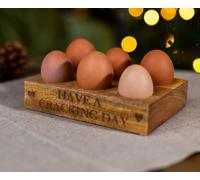 Marco Paul Wooden Egg Holder Tray Kitchen Storage Rake Stand Mango Wood Holds 6 Eggs Home in Brown Marco Paul Brown