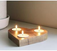Marco Paul Wooden Heart Tealight Holder Decorative Triple Candle Home Decor Mango Wood Gift in Natural Marco Paul Natural