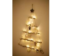 Marco Paul Wooden Ladder Christmas Tree - 78 cm Wall-Hanging LED Light Decoration - Space-Saving Birch Branch Tree with Fairy Lights - Scandinavian Festive Wall Ornament