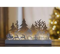 Marco Paul Christmas Wooden Light Up Sign with Santa & Reindeer Festive Village Scene with Warm White LED Lights Battery Operated Ornament Decoration