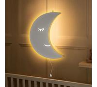Marco Paul Wooden Moon LED Night Light, Battery Powered Wall Mounted Lamp for Kids Bedroom & Nursery, Warm White Bedside Wall Light, Decorative Home Lighting, Ideal Baby Gift & Room Decor