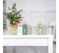 Marco Paul Wooden Sign - 40 cm Free-Standing Green & White Wooden Plaque - Festive Xmas Home Decoration - Table, Mantel & Windowsill Décor Display
