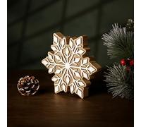 Marco Paul 18cm Snowflake Wooden Sign - Christmas Decorations Xmas Festive Home Decor - Large Unique Free Standing Table Centrepiece Elegant Xmas Sign