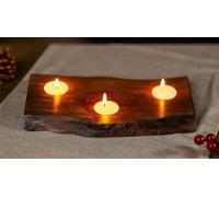 Marco Paul Mango Wood Tea Light Holder Decorative Home Accessories Window Decoration Candle Holder Home Decor Wedding Centerpieces Holds Three Tealights (25cm x 6cm x 12cm)