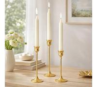 Marco Paul x3 Gold Candlestick Holders Taper Candles Holder Candle Stick Holder for Dining Table Candle Holders for Tapered Candles, Centerpiece for Wedding Christmas x3 Candle Sticks