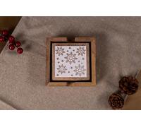 Marco Paul x4 Christmas Wooden Drinks Coasters Placemats & Storage Box Snowflake Square Coasters Placemats White Drinks Coasters Rustic Shabby Chic Tableware Setting Christmas Kitchen Decoration Gift