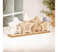 Marco Paul Xmas Stars Sign Christmas Xmas Festive Home Decor - Wooden Large Unique Free Satnding Table Centrepiece Elegant Xmas Wooden Sign Christmas Home Décor