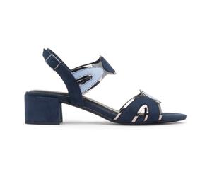 Marco Tozzi Womens Navy Heels Block Open Toe Vegan Buckle Metallic Padded SIZE