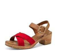 MARCO TOZZI Women's Round Toe Heel Sandals with Clasp, Red Comb, 7 UK