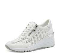 MARCO TOZZI Women's Sneaker Soft Feel Me Removable Footbed Leather Soft Lining Stylish, White (White/Silver), 6 UK