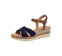 MARCO TOZZI Women's Summer Leather Wedge Sandals, Navy Comb, 6 UK