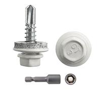 Marcopol Metal Roofing Screws, 4.8 x 19 mm Self-Drilling Screws With EPDM Washers, Painted Hex Washer Head, Sheet Metal Screw (25, RAL 9010), White (RAL 9010)