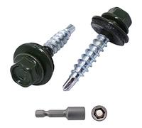 Marcopol (Pack of 50 pcs) Metal Roofing Screws, 4.8 x 35 mm Painted Self-Drilling Screws With EPDM Washers, Sheet Metal Hex Screw (50, Chrome Green RAL 6020)