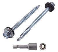 Marcopol (Pack of 80 pcs) DIN 7504-K Zinc Plated Steel 4.8 x 70 mm Self-Drilling Screws With EPDM Washers, Hex Washer Head, Sheet Metal Screw, Self Tapping (80, 4.8 x 70 mm), Silver