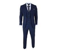 Marcos - Men's Navy Blue Plaid Check Slim Fit 3 Piece Suit
