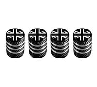 Marcraft Corrosion Resistant (Black Two-Tone) (Laser Engraved Union Jacks) Metal Tyre Wheel Alloy Valve Caps Dust Caps (4 Pack) Universal for Cars, SUVs, Bicycles, Motorcycles, Trucks | Plastic Insert