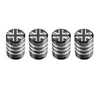 Marcraft Corrosion Resistant (Grey Two-Tone) (Laser Engraved Union Jacks) Metal Tyre Wheel Alloy Valve Caps Dust Caps (4 Pack) Universal for Cars, SUVs, Bicycles, Motorcycles, Trucks | Plastic Insert