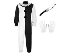 MARCSONNIA Adult The Clown Costume Terrifiers Jumpsuit Costume Horror Movie Halloween The Killer Clown Outfits (Black, White, Small)