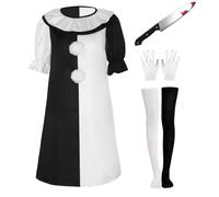 MARCSONNIA Adult The Clown Costume Terrifiers Jumpsuit Costume Horror Movie Halloween The Killer Clown Outfits (Black, White, Small)
