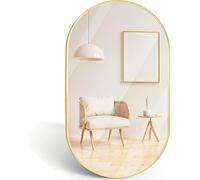 Marctani Oval Mirror with Metal Frame - Modern Bathroom Mirror - Decorative Wall Mirror for Entrance, Hallway, Bedroom or Hallway - Espelho Casa de Banho (Gold, 70 x 40 cm)