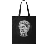 Marcus Aurelius Greek Statue Circle Graphic Natural Ecological Cotton Tote Bag Black