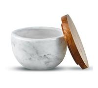 Marczero 10oz Large Salt Box Spice Seasonings Keeper Pepper Container,Marble Base with Wooden Cover,Salt Cellar Big Capacity Elegant Design (White)